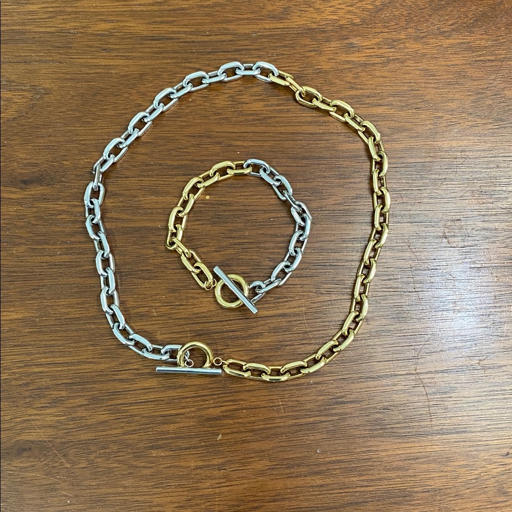 MVMT Two-Tone Chunky Cable  Necklace and Bracelet set